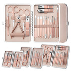 Manicure and pedicure stainless-steel tool set in case