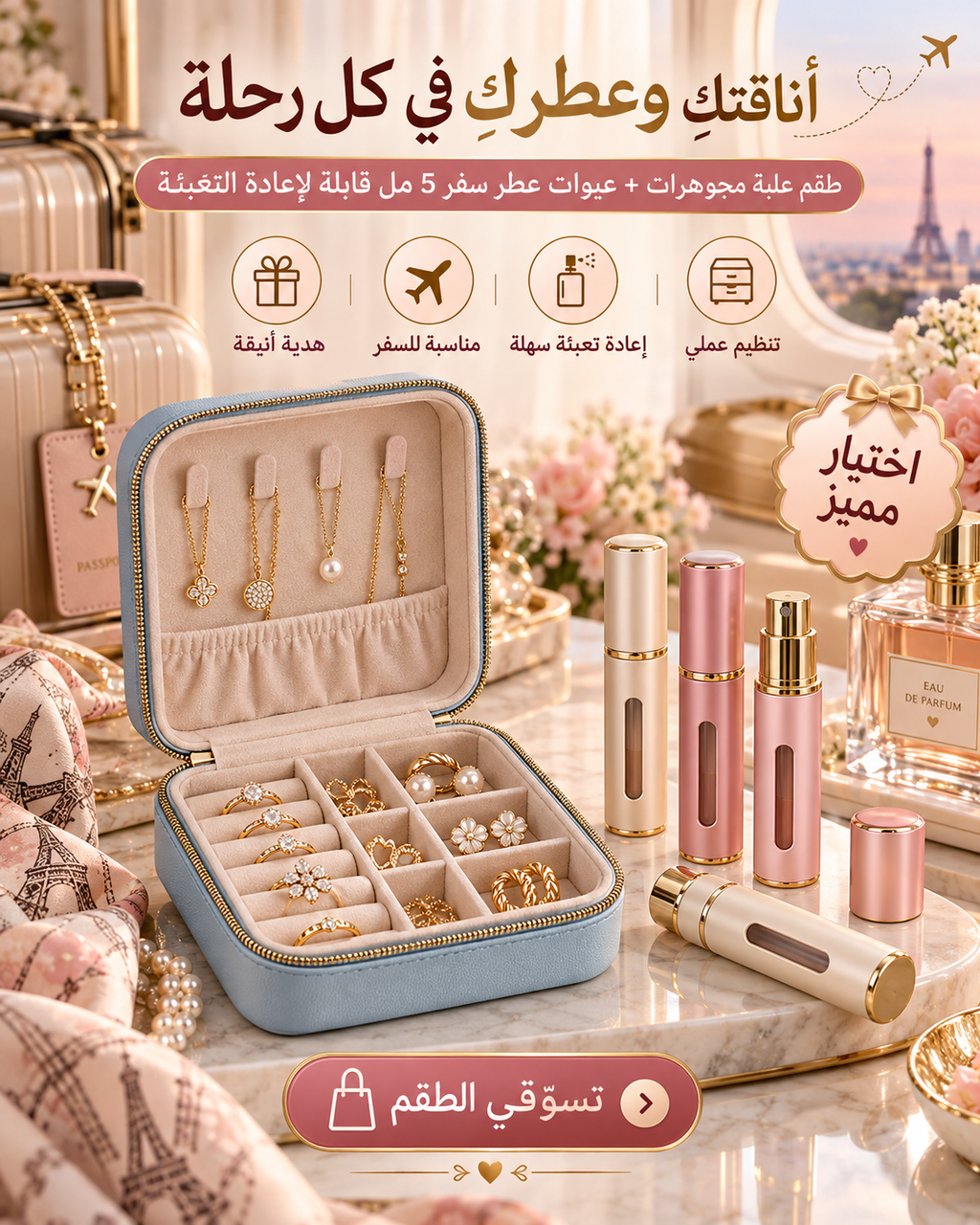 باقة المجوهرات وبخاخات العطر للسفر