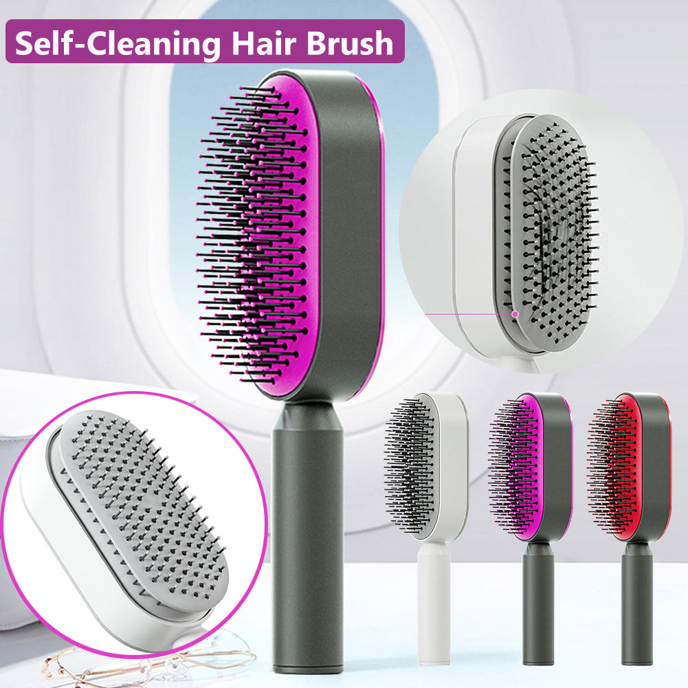 Cushioned hairbrush with easy-clean pressed option