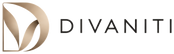 Divaniti champagne-gold D emblem and black DIVANITI wordmark, transparent logo